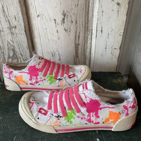 Rocket Dog Neon Paint Splatter Pattern Plush Foam Sneakers Shoes Women’s 7 - Picture 1 of 11